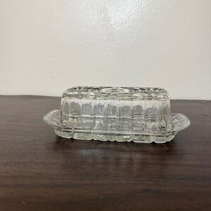 Vintage Sunburst Crystal Pressed Glass Butter Dish | Star and Fan Pattern